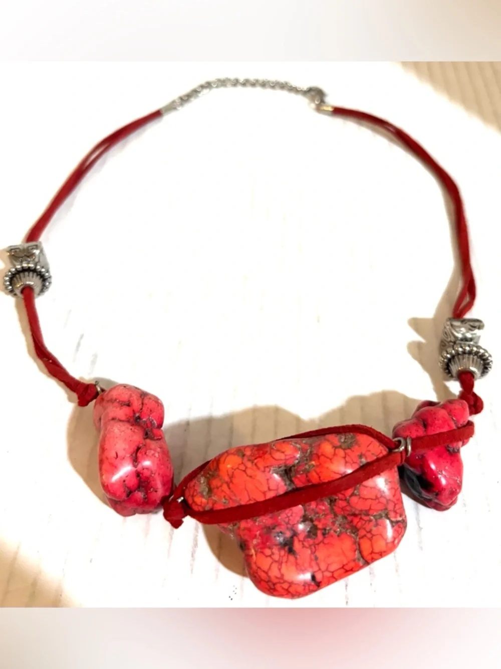 Handmade Red coral Stone Pendant Necklace